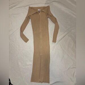 Fashion Nova Sweater Tan Long Sleeve Dress